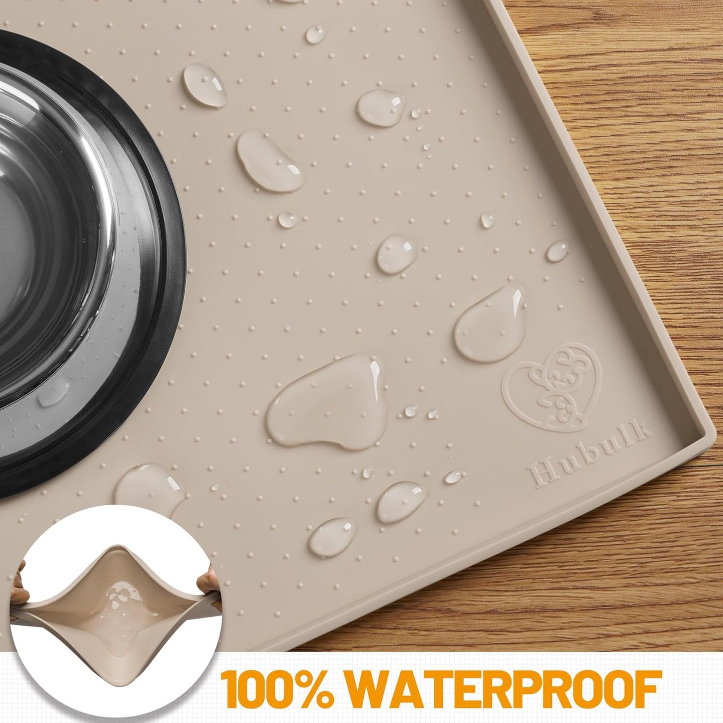 Hubulk Dog Feeding Mat,100% Waterproof Food Grade Silicone Pet Food and Water Bowl Placemat,Dishwasher, High Raised Edge to Prevent Spills,Nonslip Tray to Stop Messes on Floor (19"x12"x0.5", Grey)