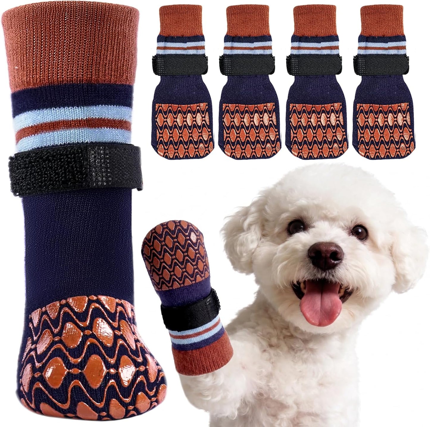 Kuoser Non Slip Dog Socks for Hardwood Floors, Dog Grippy Socks with Double-Sided Traction, Anti Slip Dogs Booties Paw Protectors to Prevent Licking Paws for Small Medium Large Senior Dogs, 4 Pack-M