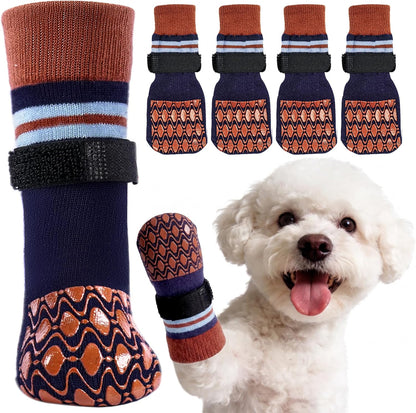 Kuoser Non Slip Dog Socks for Hardwood Floors, Dog Grippy Socks with Double-Sided Traction, Anti Slip Dogs Booties Paw Protectors to Prevent Licking Paws for Small Medium Large Senior Dogs, 4 Pack-M