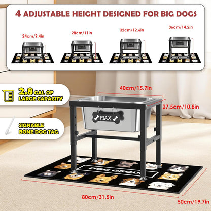 ADENGL 1.6 Gallon Elevated Dog Water Bowl for Large Dogs, 4-Height Adjustable (13–18'') Raised Stainless Steel Bowl with Spill-Proof Mat & Sturdy Metal Stand, Easy-Clean Feeder for Indoor/Outdoor Use