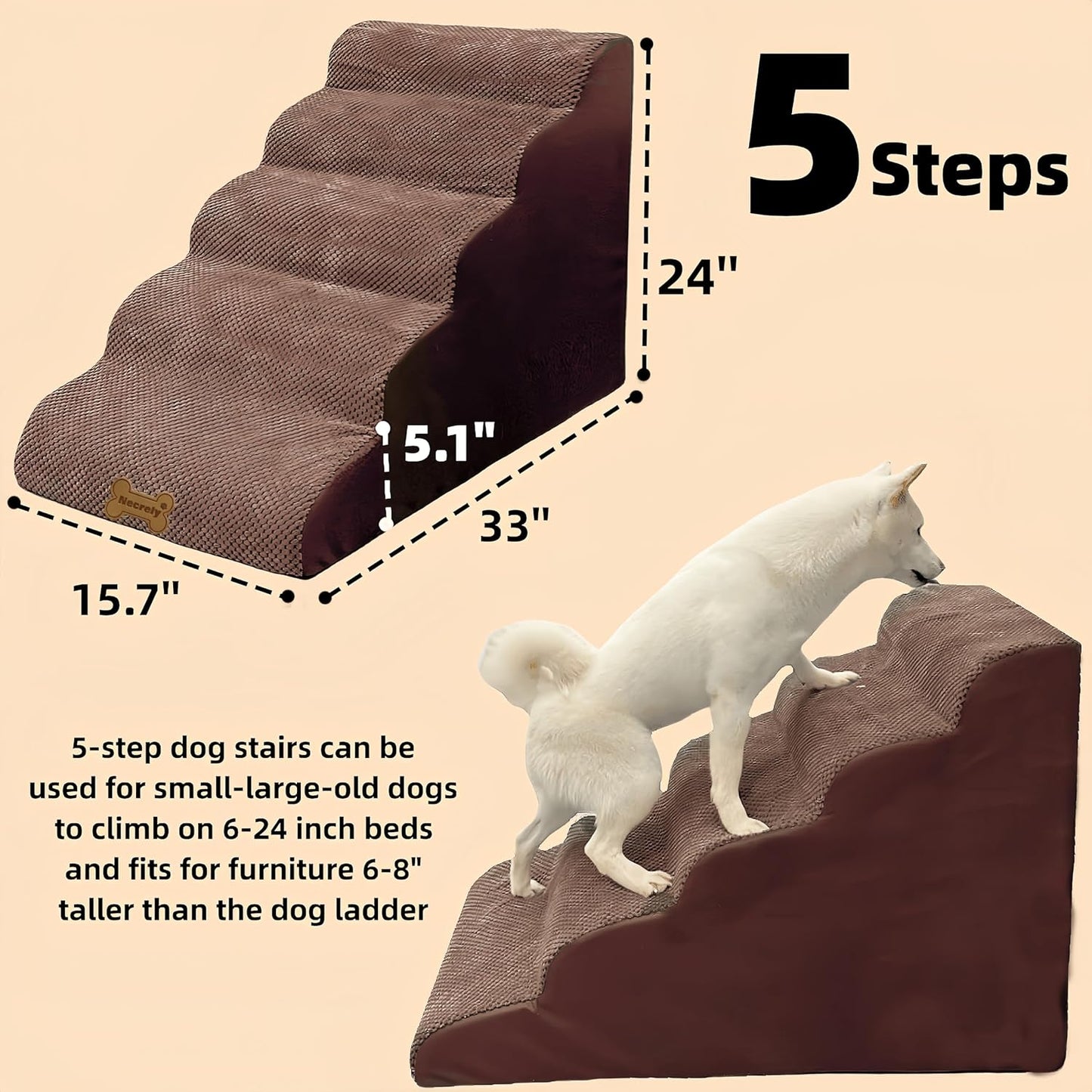 Necrely 4-Step Dog Stairs for High Beds 18-24 Inch Pet Steps 2 3 4 5 Tier Ladder Non-Slip Sturdy Ramp Small Medium Large Dog Steps to Couch Bed Old Dogs Balanced Pet Stairs for Getting on Bed