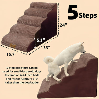 Necrely 4-Step Dog Stairs for High Beds 18-24 Inch Pet Steps 2 3 4 5 Tier Ladder Non-Slip Sturdy Ramp Small Medium Large Dog Steps to Couch Bed Old Dogs Balanced Pet Stairs for Getting on Bed