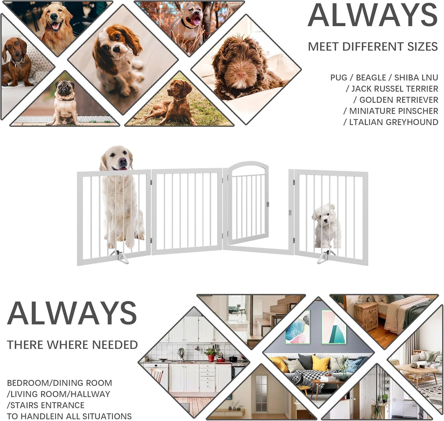 JSB 72-inch Extra Wide 28-inch Tall Dog gate, Freestanding Pet Gate for Halls, Stairs & Home, Pet Puppy Safety Dog Fence with 2PCS Support Feet (Black)