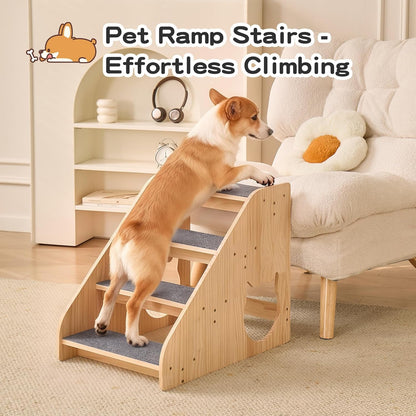 Dog Stairs for Small Medium Large Dogs 14.17" H Load Capacity 150lbs Solid Wood Non-Slip Sturdy Pet Steps for Bed & Couch 3 Step 15.75 * 16.93 * 14.17"