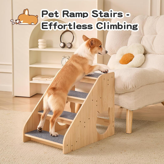 Dog Stairs for Small Medium Large Dogs 14.17" H Load Capacity 150lbs Solid Wood Non-Slip Sturdy Pet Steps for Bed & Couch 3 Step 15.75 * 16.93 * 14.17"