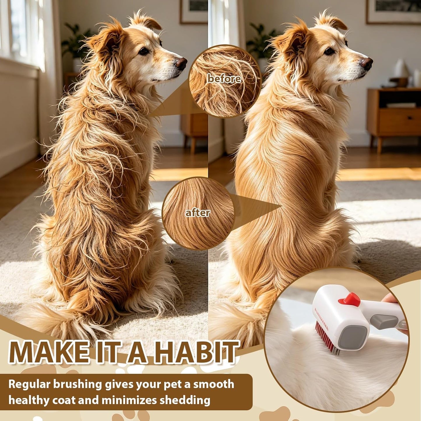 2-in-1 Pet Self-Detangling & Grooming Comb,2026 New Deshedding Tool for Dogs & Cats,Undercoat Rake & Brush for Long or Short Hair, Removes Mats, Tangles & Loose Fur(1 Pack)