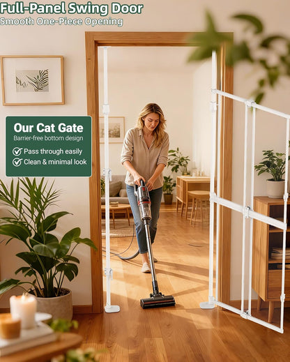 NiceTCU 74.80-98.43'' Extra Tall Cat Gate, Adjustable 33.86-41.34" Wide, Transparent Full Door Pet Gate, Auto Close No Drilling Cat Proof Safety Gate for Doorway Stairs- White