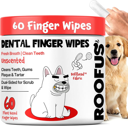 Dog Teeth Cleaning Wipes 60 Packs - Fragrance-Free Dental Wipes to Reduce Plaque & Tartar for Dogs & Cats - Pet Dental Wipes for Oral Freshness