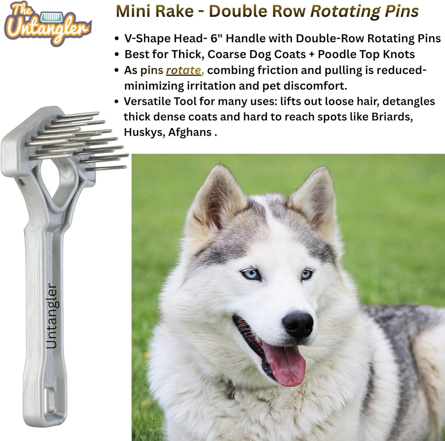 Mini-Rake V-Shaped with 1" Long Double-Row Rotating Teeth (AquaBlue)