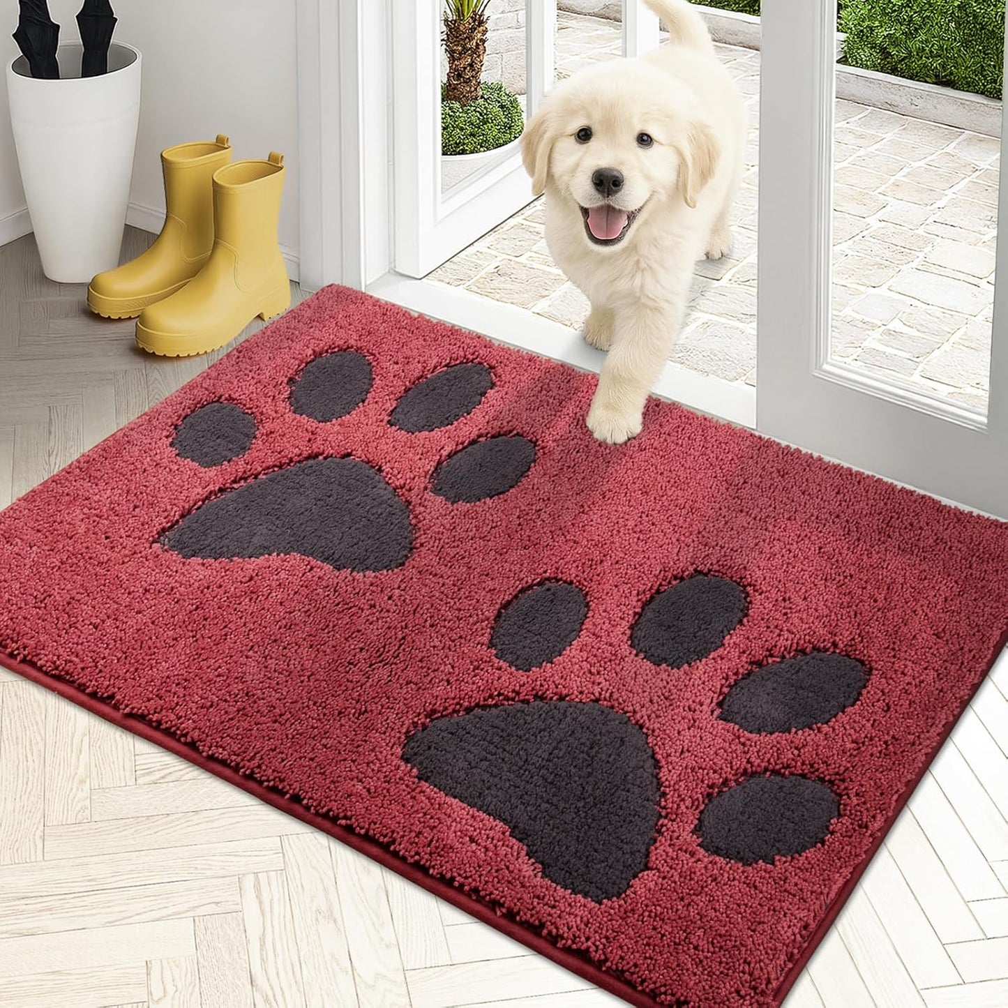 PURRUGS Dirt Trapping Door Mat 20" x 31.5", Non-Skid/Slip Machine Washable Microfiber Entryway Rug, Dog Doormat, Super Absorbent Welcome Mat for Muddy Wet Shoes and Paws, Grey
