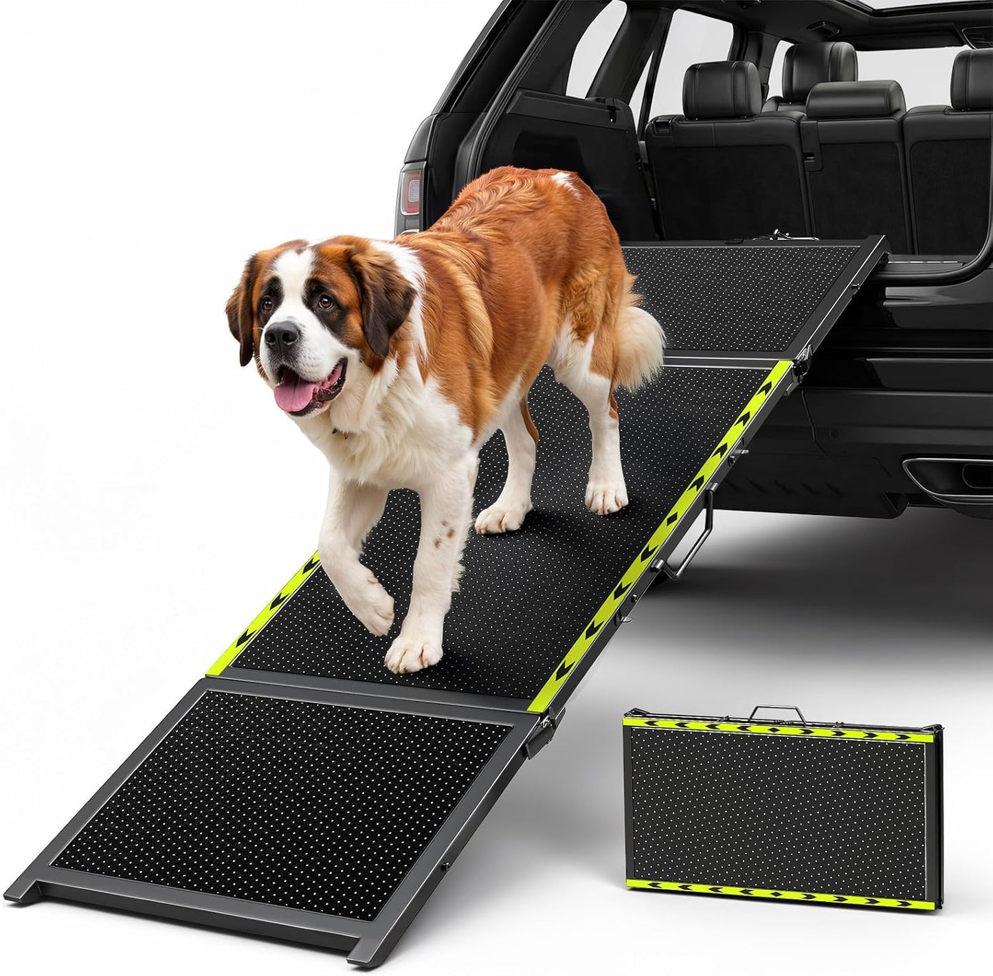 Extra Long Dog Car Ramp, Wide Outdoor Portable Pet Ramp 74" L x 20" W for Large Dogs, Lightweight Non-Slip Mesh Surface Supports Up to 250LBS, Foldable Dog Ramp for SUV, Truck, RV & High Bed, Black