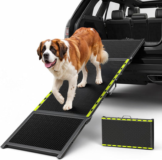Extra Long Dog Car Ramp, Wide Outdoor Portable Pet Ramp 74" L x 20" W for Large Dogs, Lightweight Non-Slip Mesh Surface Supports Up to 250LBS, Foldable Dog Ramp for SUV, Truck, RV & High Bed, Black