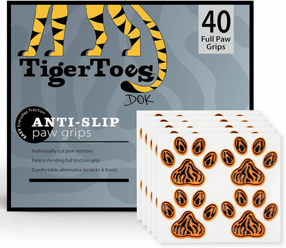 DOK TigerToes Premium Paw Grips for Senior Dogs, 40ct of Pre-Cut Anti Slip Dog Paw Pads for Hardwood Floors, Provides Traction for Slipping (40 Total Grips, Size Large)