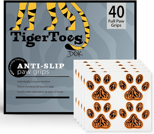 DOK TigerToes Premium Paw Grips for Senior Dogs, 40ct of Pre-Cut Anti Slip Dog Paw Pads for Hardwood Floors, Provides Traction for Slipping (40 Total Grips, Size Large)
