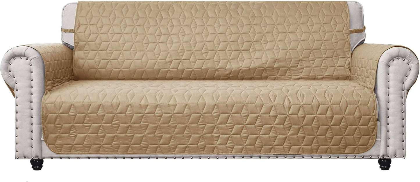 Ameritex Couch Sofa Slipcover 100% Waterproof Nonslip Quilted Furniture Protector for Dogs, Children, Pets, Machine Washable (Beige, 68")