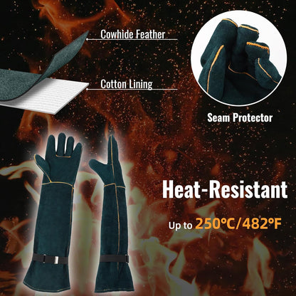 Heavy Duty Animal Handling Gloves - Cat Gloves Bite Proof, Ideal for Dog Training, Falconry, Welding, Gardening - 21.6 inch Grey Black
