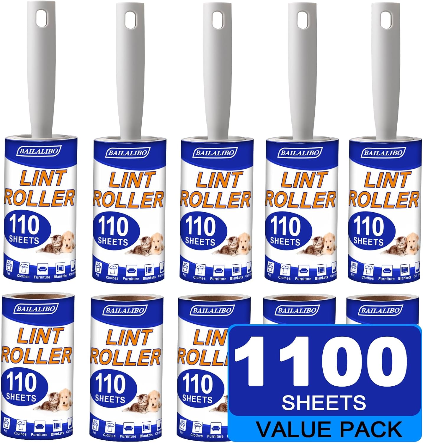Lint Rollers for Pet Hair Extra Sticky, 220 Sheets Mega Value Set, Lint Remover for Clothes, Couch, Carpet, Dog & Cat, Furniture, Mini Travel Refills, for Daily Cleaning Tool