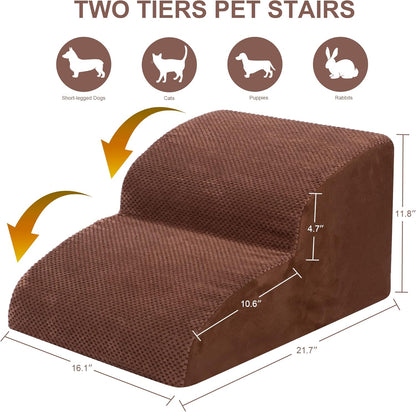 Dog Stairs for Small Dogs, 3 Tiers High Density Foam Dog Ramp, Extra Wide Non-Slip Pet Steps for High Beds Or Couch, Soft Foam Doggie Ladder for Dogs Injured, Older Pets, Small Cats