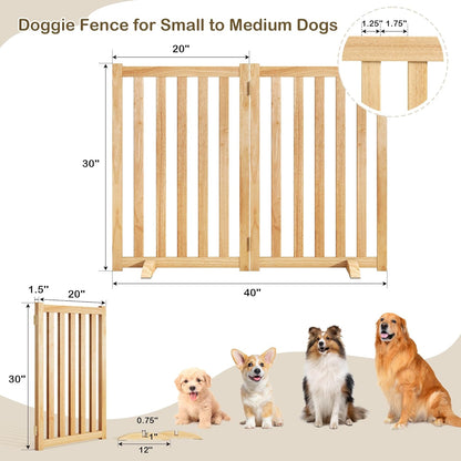 36" Height Extra Tall Freestanding Pet Gate, Solid Wood Folding Safety Fence Wooden Dog Gate with 2 PCs Support Feet Ideal for Stairs, Doorways, Halls, Kitchens, Heavy Duty Gates, 3 Panels, Oak