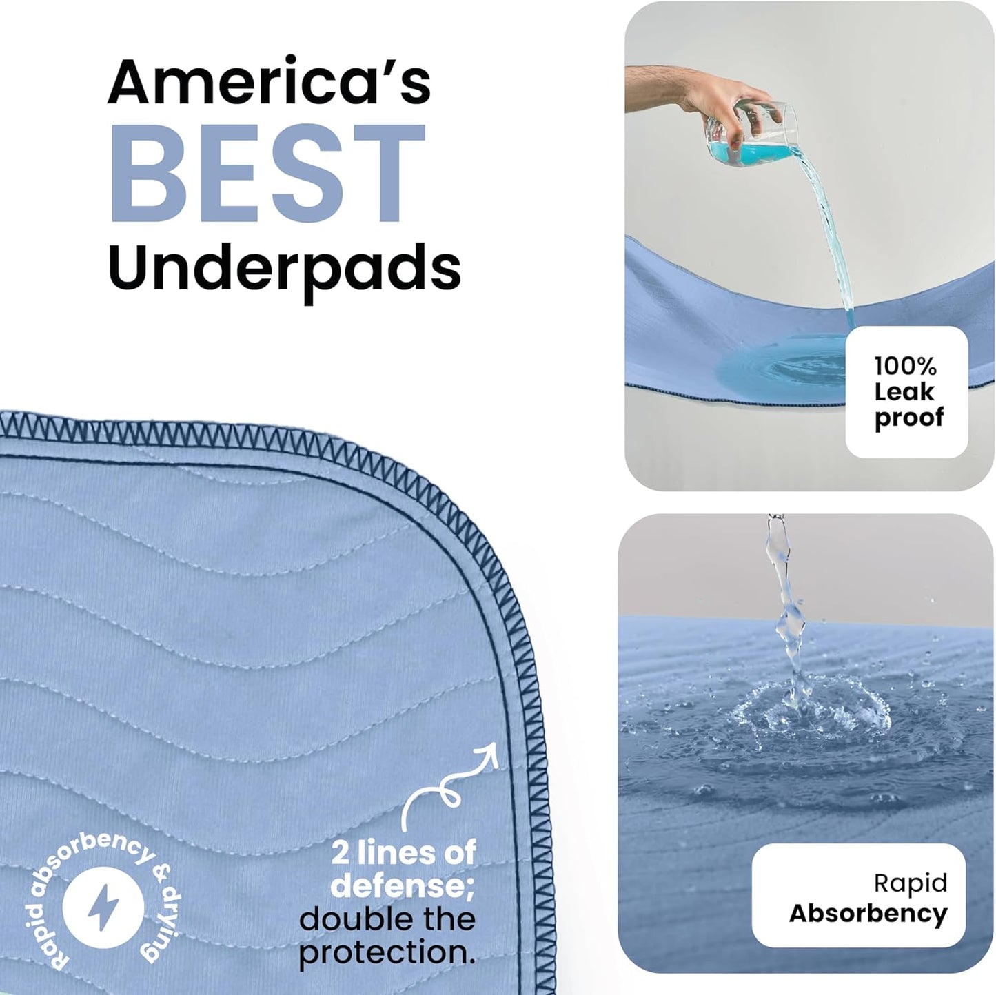 IMPROVIA® Washable Underpads, 34" x 36" (Pack of 4) - Heavy Absorbency Reusable Bedwetting Incontinence Pads for Kids, Adults, Elderly, and Pets - Waterproof Protective Pad for Bed, Couch, Sofa, Floor