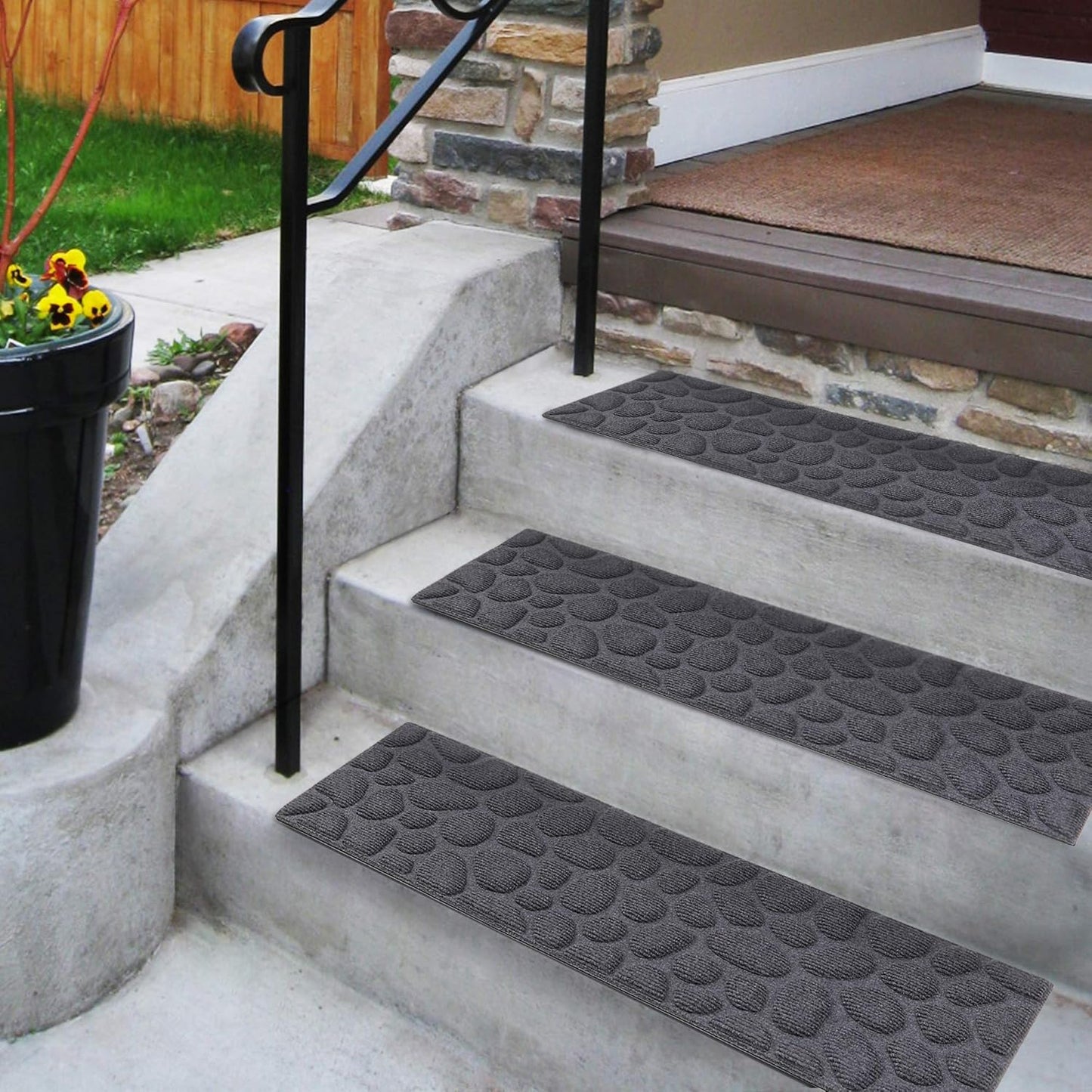 Aucuda 2pcs 8.5" x 30" Stair Treads Outdoor for Elders and Dogs on Wooden Steps, Non Slip Stair Runner Rug Heat Insulation Rubber Backing, Gray Staircase Mat Carpet for Indoor Grip Farmhouse.