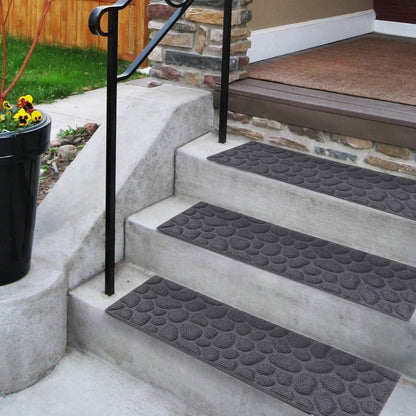 Aucuda 2pcs 8.5" x 30" Stair Treads Outdoor for Elders and Dogs on Wooden Steps, Non Slip Stair Runner Rug Heat Insulation Rubber Backing, Gray Staircase Mat Carpet for Indoor Grip Farmhouse.
