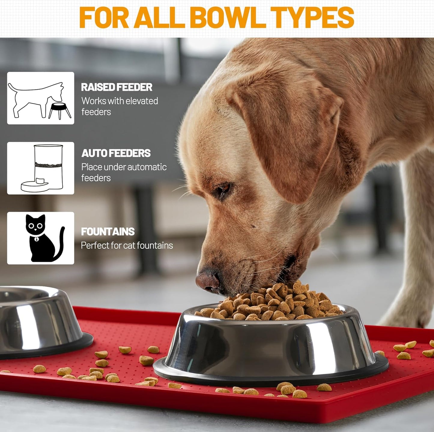 Hubulk Dog Feeding Mat,100% Waterproof Food Grade Silicone Pet Food and Water Bowl Placemat,Dishwasher, High Raised Edge to Prevent Spills,Nonslip Tray to Stop Messes on Floor (19"x12"x0.5", Grey)
