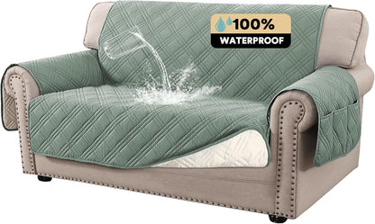 PrinceDeco 100% Waterproof Couch Cover for 3 Cushion Couch Sofa Pet Friendly Non-Slip Couch Cover for Dogs Washable Water Resistant Furniture Protector with Elastic Straps(Sofa 68", French Oak)