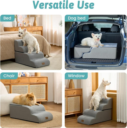COZY KISS Extra Wide Dog Stairs with Tunnel, Foam Detachable Large Dog Step for Small Pet, Puppy or Cats, Medium Pet Ramp for High Bed, Couch, Sofa or Car, 19.7x33x22.4 inch, 5 Step, Beige