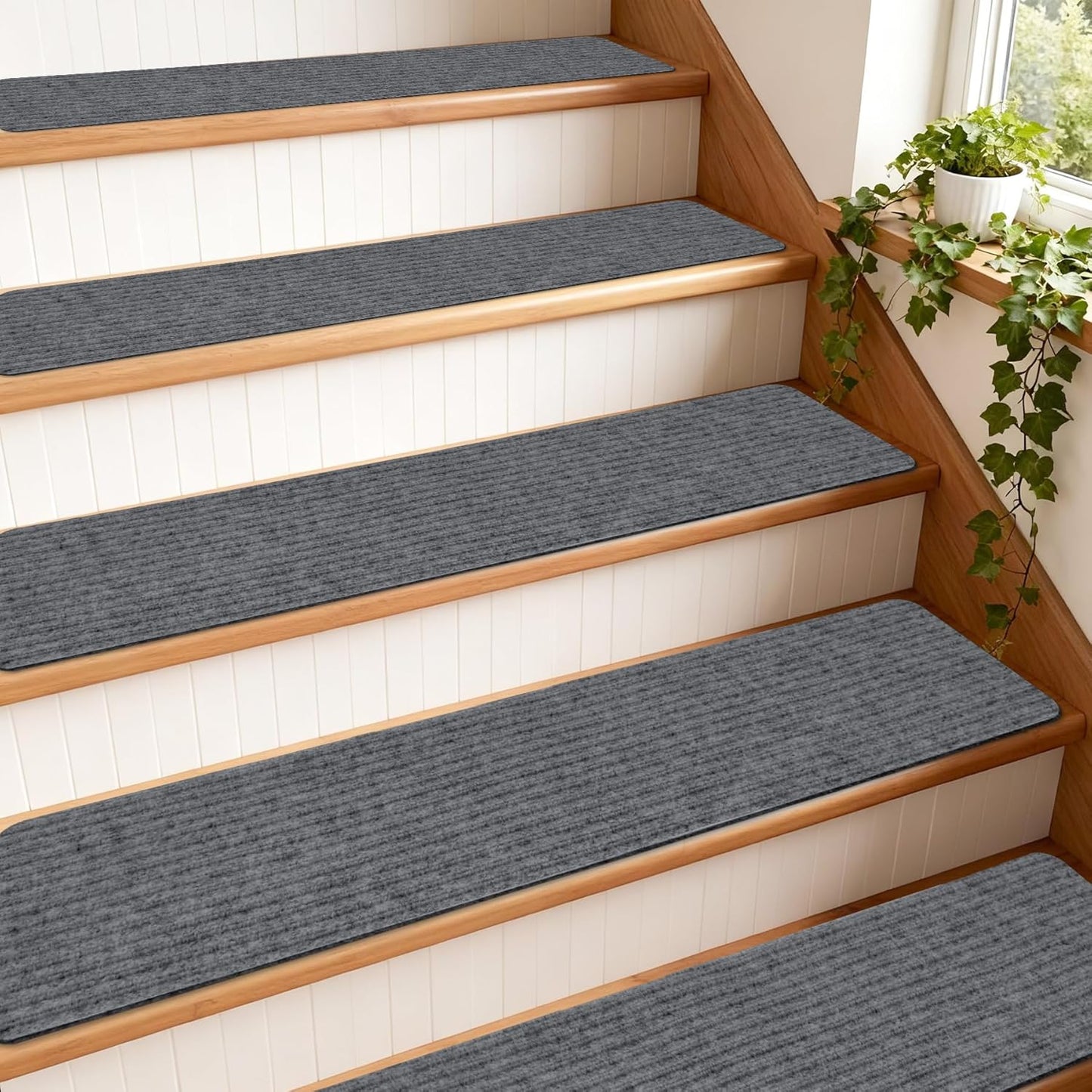Extra Wide Non Slip Stair Treads for Wooden Steps – 15 Pack 9" x36'' Extra Wide Carpet Runners with Reusable Adhesive, Step Pads for Dogs, Kids, Seniors, Machine Washable – Geige