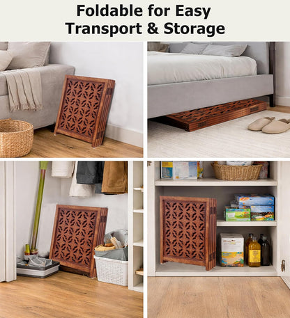 Croft&Cane Wooden Foldable Pet Dog Safety Gate – 3 Panel Freestanding Indoor Pet Fence (20 inches W x 24 inches H) – Hand-Carved Solid Wood & MDF – Fully Assembled - Antique Brown