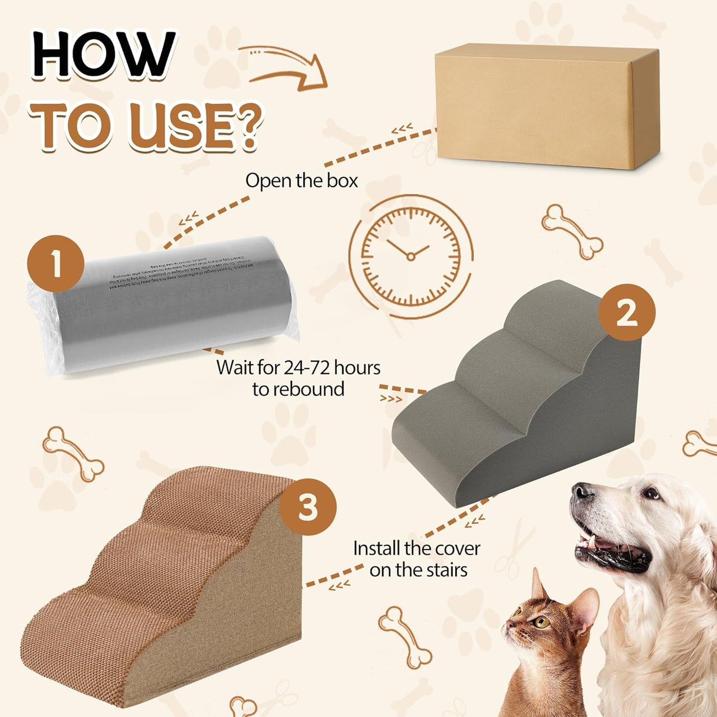Romrol Dog Stairs Ramp for High Beds Couches, High Density Foam Pet Steps with Durable Non-Slip Waterproof Fabric Cover, Dog Stairs for Small Dogs or Cats or Pets, 5-Step, 22 Inch, Grey