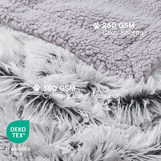 Luciphia Large Waterproof Dog Blanket for Pet Washable Liquid Proof Bed Intimacy Protection Shaggy Plush Calming Long Faux Fur Couch Cover Calming Cat Throw Blankets, Mist Grey, 50" x 60"