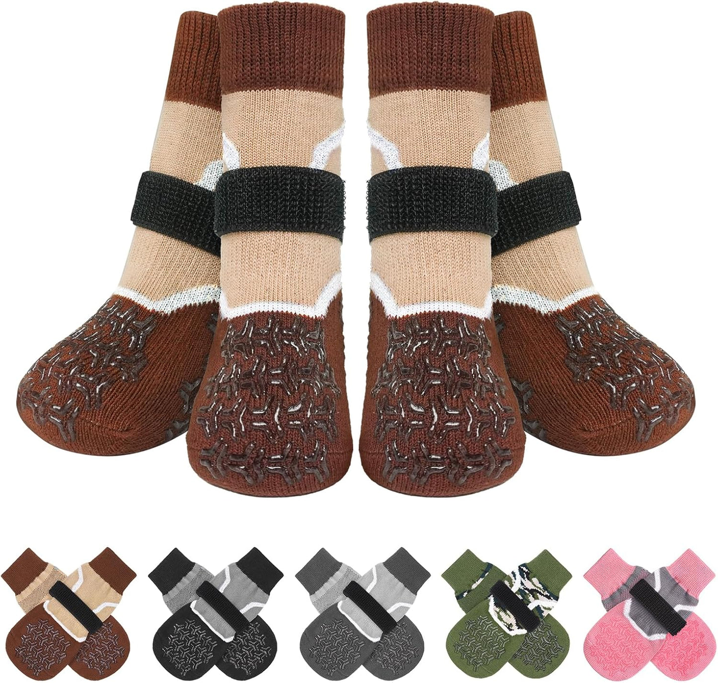 BEAUTYZOO 6PCS Dog Socks to Prevent Licking Paws, Anti Slip Dog Shoes for Hot Pavement Hardwood Floors, Traction Control Toe Grips Boots & Paw Protectors for Small Medium Large Senior Dogs, Grey S