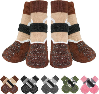 BEAUTYZOO 6PCS Dog Socks to Prevent Licking Paws, Anti Slip Dog Shoes for Hot Pavement Hardwood Floors, Traction Control Toe Grips Boots & Paw Protectors for Small Medium Large Senior Dogs, Grey S