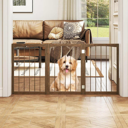PETSITE 3-Panel Foldable Dog Gate Indoor, 30 Inch Height Wooden Freestanding Pet Fence for Stairs, Hallways, and Doorways, Ideal for Small Sized Pets (Grey)
