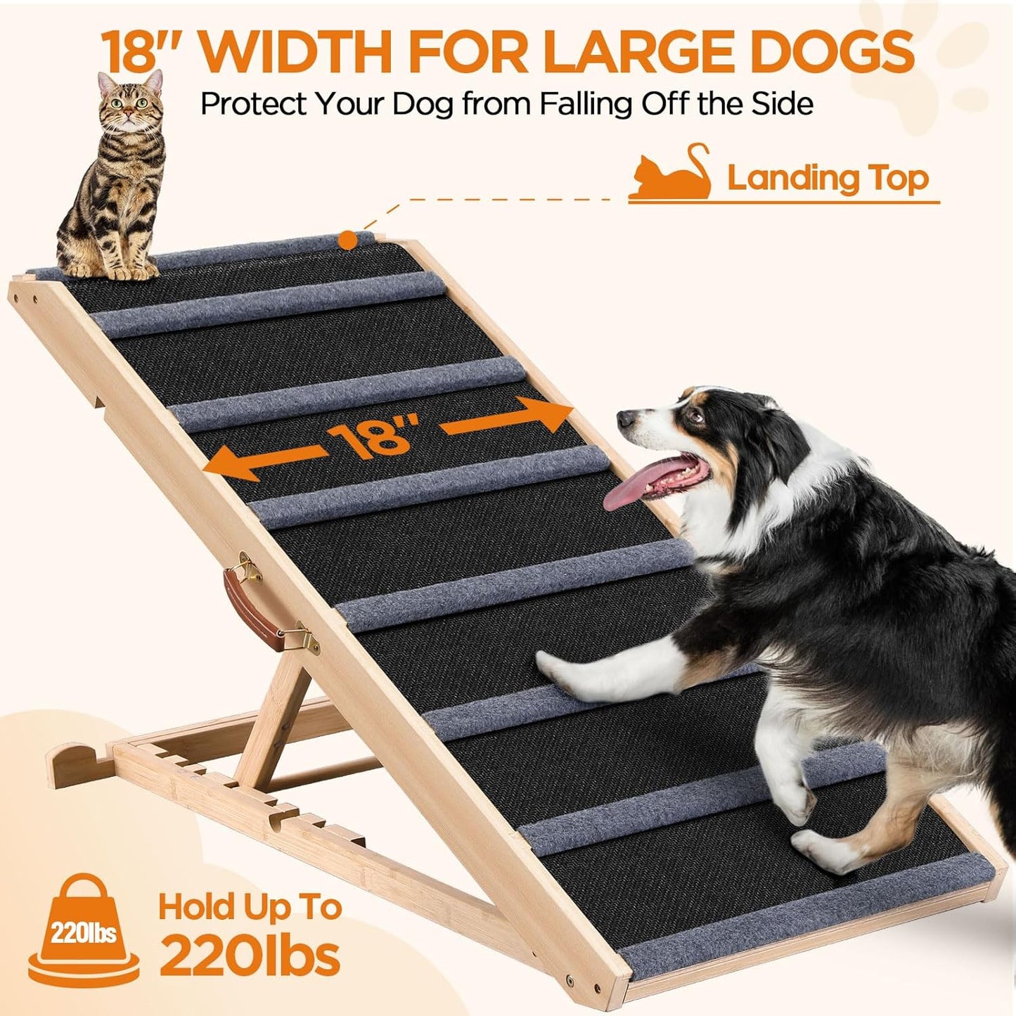 Dog Ramp for Bed - Extra Wide 17’’, Non-Slip Rubber Surface Excellent Traction, Pet Ramp for Small Large Dogs to Get on High Couch Car, Hold up to 200lb, Adjustable, Foldable