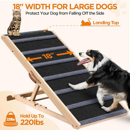 Dog Ramp for Bed - Extra Wide 17’’, Non-Slip Rubber Surface Excellent Traction, Pet Ramp for Small Large Dogs to Get on High Couch Car, Hold up to 200lb, Adjustable, Foldable