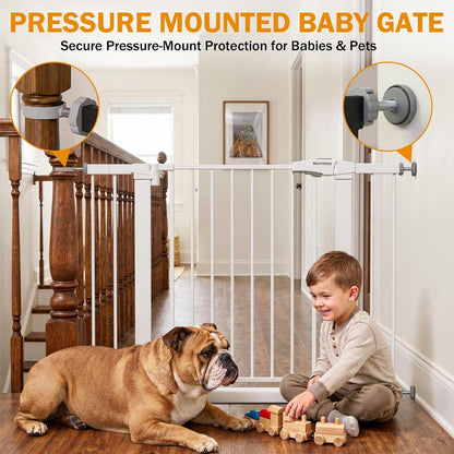 Mumeasy 29.7-46" Baby Gate for Stairs, Pressure Mounted Dog Gate for Doorways, Auto Close Walk Through Pet Gate Indoor, Extra Wide Metal Child Safety Gate, Mom's Choice Awards Winner, Black