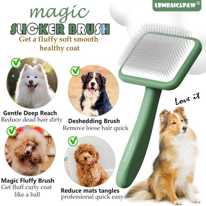 Dog Slicker Brushes for Poodles,Doodles,Goldendoodles,Bernedoodle.Dog Brushes for Thick Long Curly Fur Deshedding,Fluff,Grooming.Remove Loose Fur Quick Easy.Long Pin Slicker Brush.Wooden(Large)