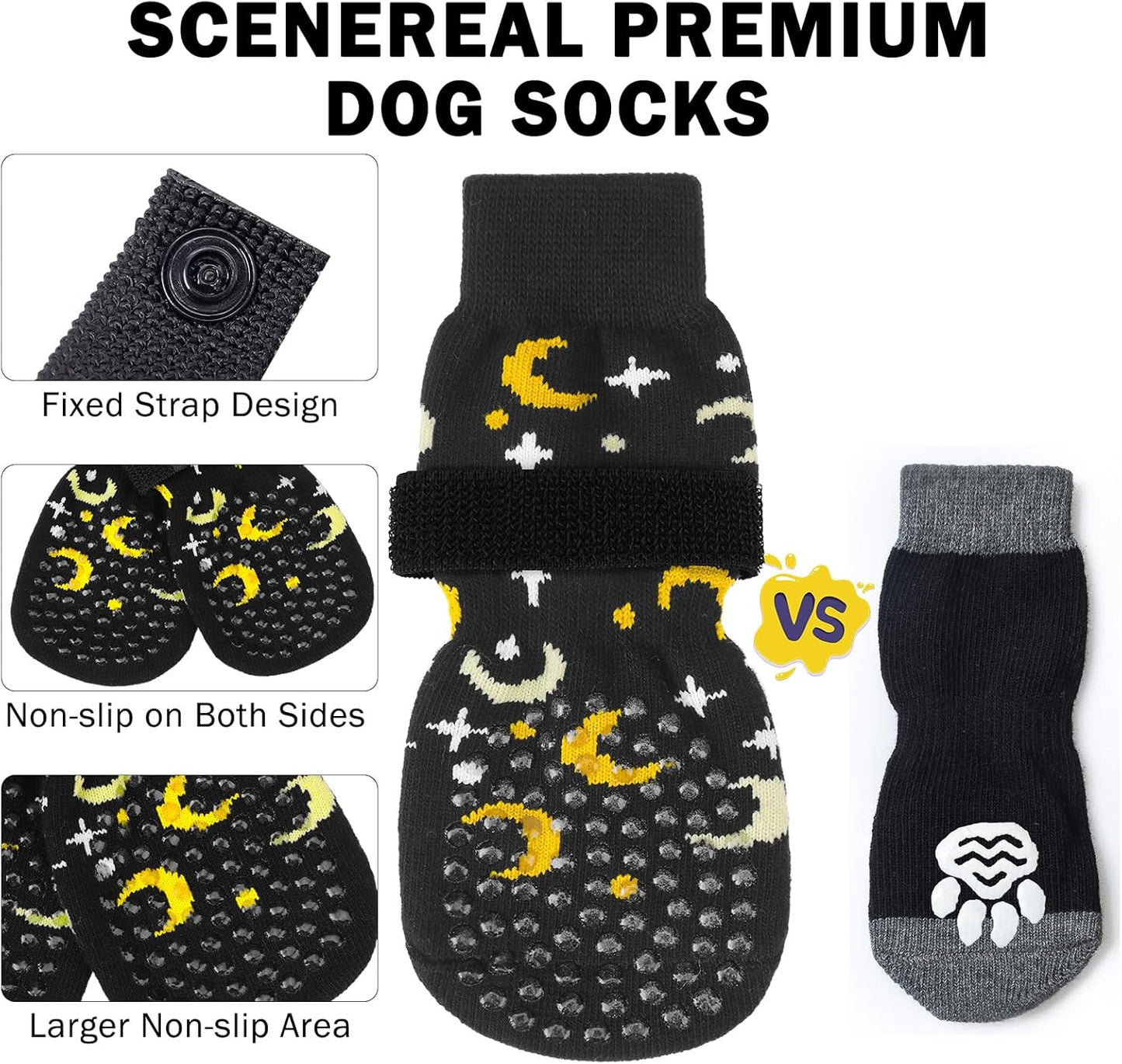 SCENEREAL 6Pcs Anti Slip Dog Socks to Prevent Licking Paws for Hot/Cold Pavement, Dog Grippy Socks for Hardwood Floors, Dog Shoes for Boots & Paw Protectors for Puppy Small Medium Large Senior Dogs