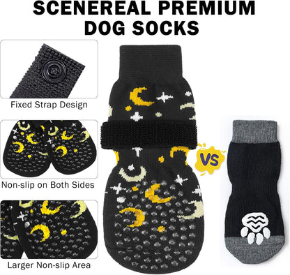 SCENEREAL 6Pcs Anti Slip Dog Socks to Prevent Licking Paws for Hot/Cold Pavement, Dog Grippy Socks for Hardwood Floors, Dog Shoes for Boots & Paw Protectors for Puppy Small Medium Large Senior Dogs