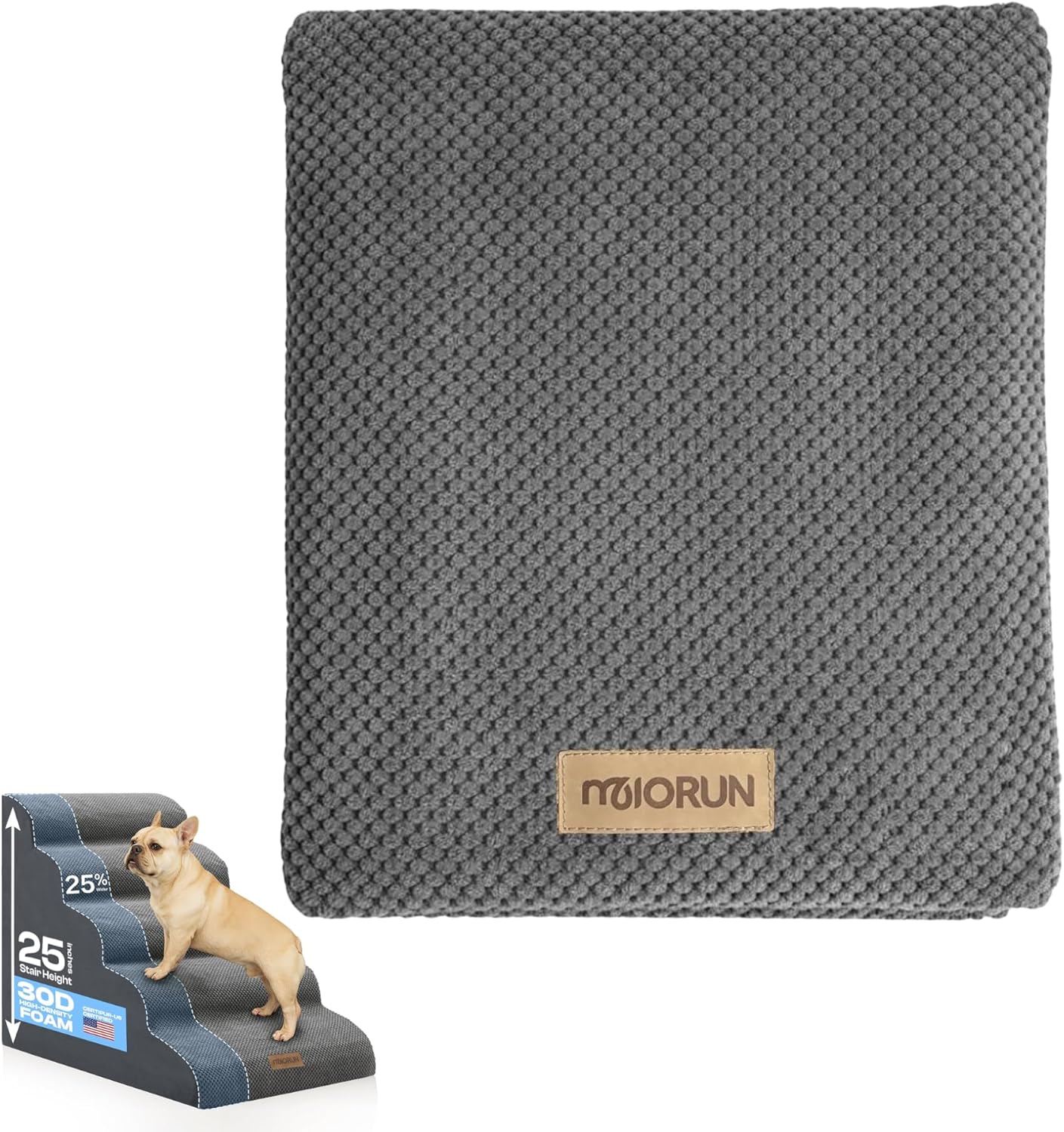 Extra Wide Dog Stairs for Large Dogs Up to 80lbs, 25" Pet Steps for High Bed with Washable Cover, 5-Step Foam Bed & Couch Ladder for Small Medium Dogs & Senior Cat, Gray