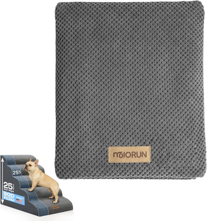 Extra Wide Dog Stairs for Large Dogs Up to 80lbs, 25" Pet Steps for High Bed with Washable Cover, 5-Step Foam Bed & Couch Ladder for Small Medium Dogs & Senior Cat, Gray