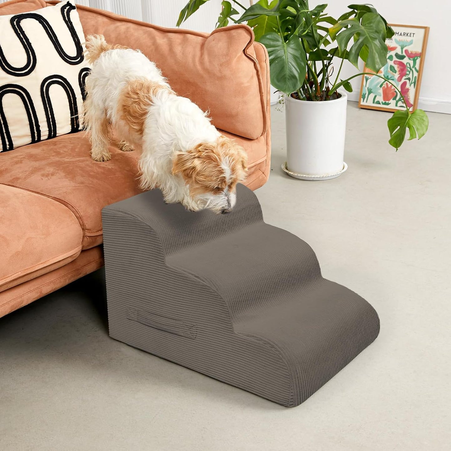 Mesa Lemon Dog Stairs & Steps for High Beds, 3 Steps High Density Foam Waterproof Dog Ramp for Small Dogs and Cats, Pet Stairs with Removable Washable Cover for Bed, Couch, Sofa and Car (H:16")