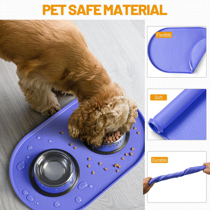Hubulk 100% Waterproof Silicone Pet Feeding Mat with Raised Edge for Food and Water, Dog Bowl Mats, Cat Bowls Placemat with High Lip Protects Floor for Cats and Dogs (Gray, 19" L x 12" W)