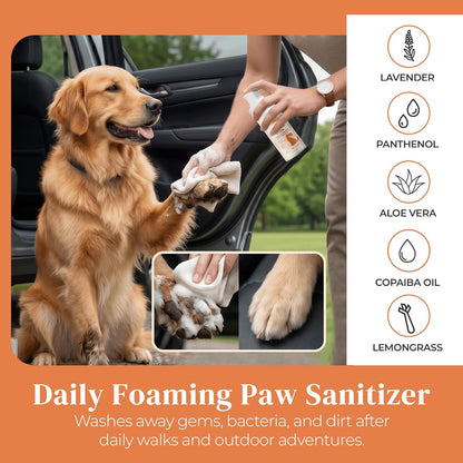 Foam Dog Paw Cleaner - Alcohol Free Foaming Paw Sanitizer Spritz - Made with Coconut, Aloe, Copaiba Oil, and Lemongrass Oil to Nourish and Clean Paws - Made in The USA (1.7 Fl Oz)