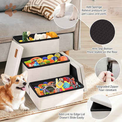 Zerbuger Wider Dog Ramp for High Bed with Storage 18" H, Foldable Dog Stairs for Small Medium Large Older Senior Animal, Sturdy Dog Step for Climbing Bed or Couch, Arthritis-Friendly (Gray, No Condo)