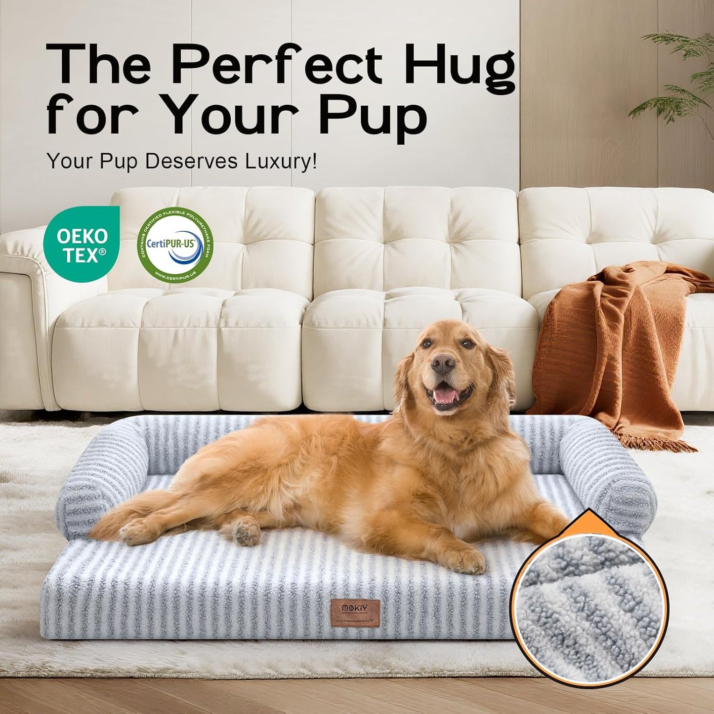 Large Dog Bed Orthopedic Washable - Beds Bolster - Medium XL XLarge Big Dogs - Memory Foam Couch Sofa - Waterproof with Removable Cover