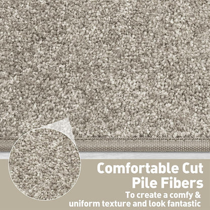 PURE ERA Bullnose Carpet Stair Treads Set Tape Free Non-Slip Indoor Stair Protectors Pet Friendly Rugs Covers Soft Skid Resistant Washable Reusable 9.5" x 30"(14 Pieces,Cream Gray)